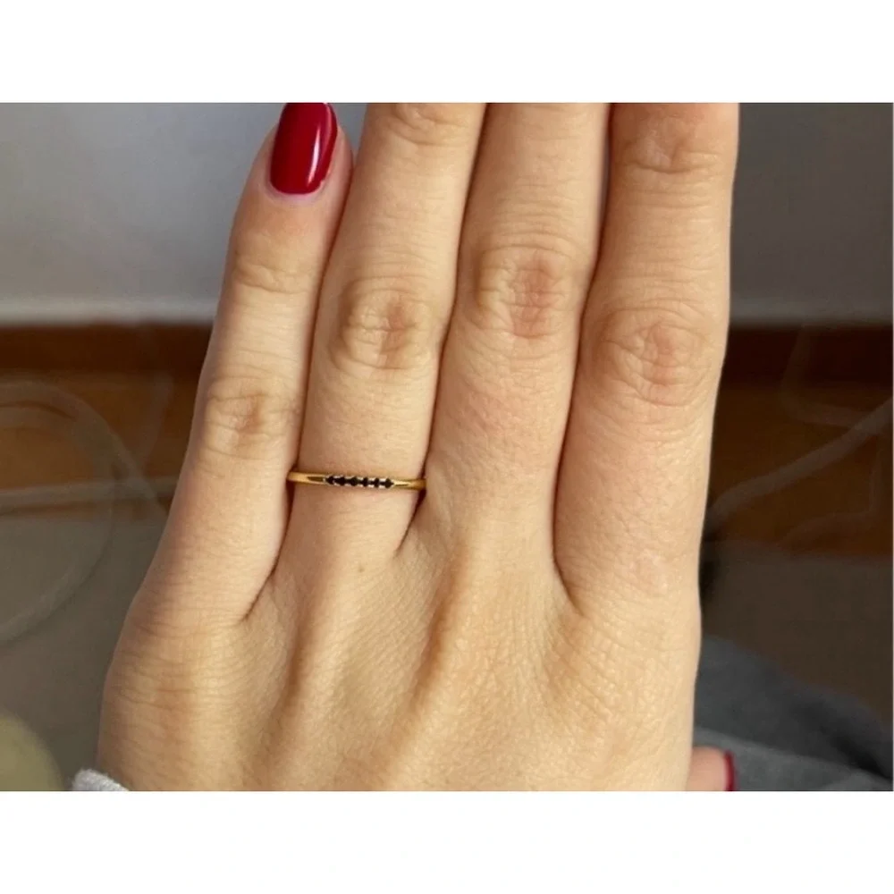 NEW Women's Dainty 14k Gold Plated S925 Black‎ Melee Diamond Ring Size 6